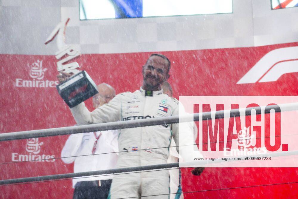Motorsport Formula 1 Season 2018 2019 Race on Sunday 22 07 2018 at the Hockenheimring in Hockenheim Germany Lewis Hamilton Mercedes AMG Petronas celebrates on the podium