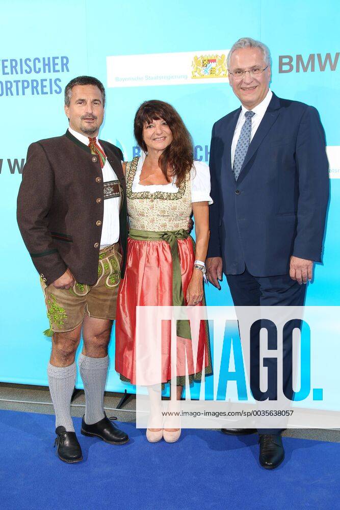 Georg Schorsch Hackl with girlfriend Kornelia Koller and Joachim Herrmann Bavarian Sports Award 2018 in the BMW World in Munich on 21 07 2018