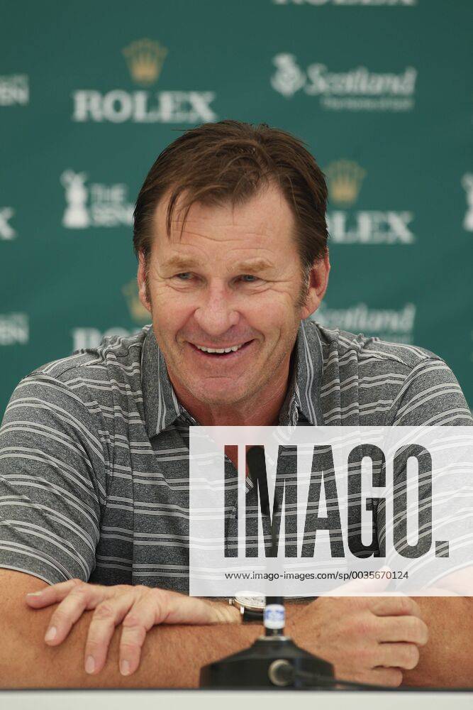 25th July 2018, Old Course at St Andrews, St Andrews, Scotland; The 2018 Senior Open Golf Championships, practice day; Sir Nick Faldo (ENG) talks to the media early in the day ActionPlus12050317 AlanxMartin