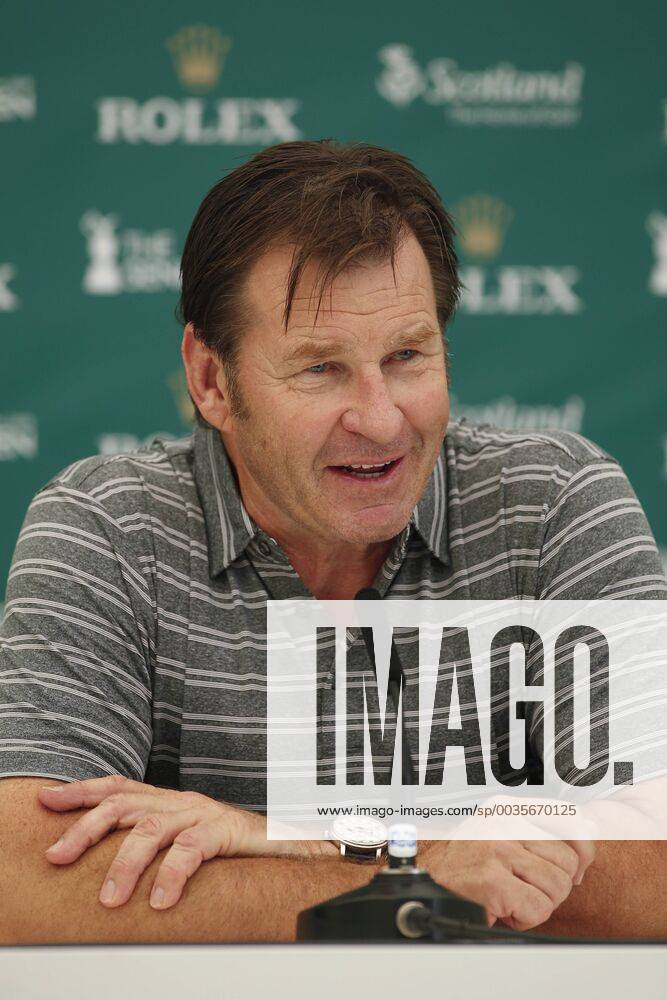 25th July 2018, Old Course at St Andrews, St Andrews, Scotland; The 2018 Senior Open Golf Championships, practice day; Sir Nick Faldo (ENG) talks to the media early in the day ActionPlus12050318 AlanxMartin