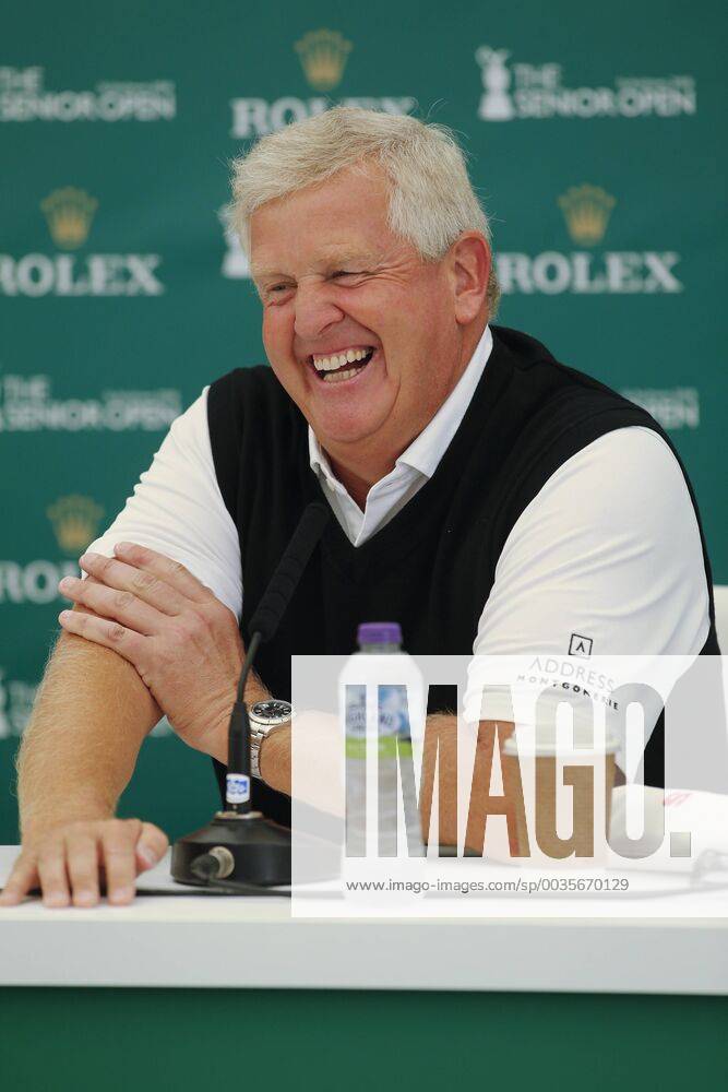 25th July 2018, Old Course at St Andrews, St Andrews, Scotland; The 2018 Senior Open Golf Championships, practice day; Colin Montgomerie (SCO) talks to the media early in the day ActionPlus12050322 AlanxMartin