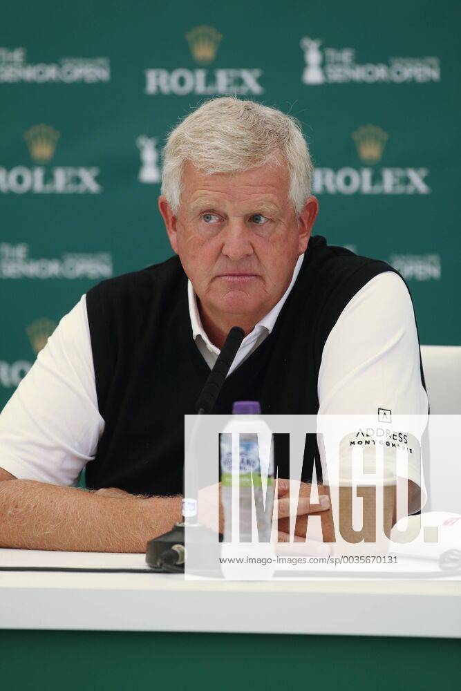 25th July 2018, Old Course at St Andrews, St Andrews, Scotland; The 2018 Senior Open Golf Championships, practice day; Colin Montgomerie (SCO) talks to the media early in the day ActionPlus12050324 AlanxMartin