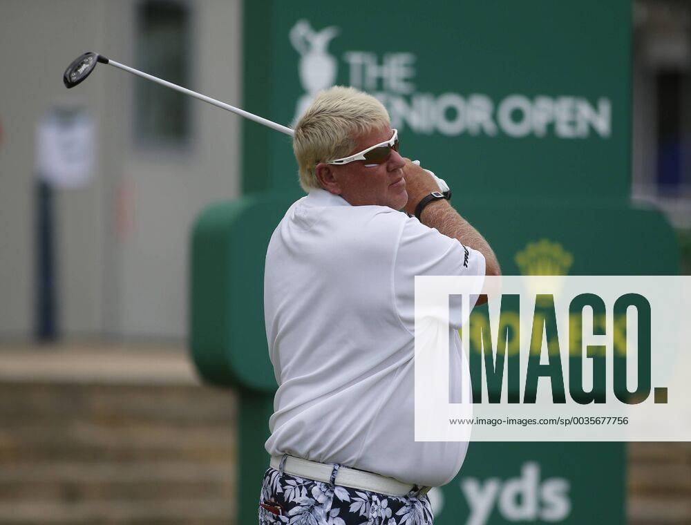 26th July 2018, Old Course at St Andrews, St Andrews, Scotland; The 2018 Senior Open Golf Championships, 1st round; John Daly (USA) plays his tee shot on the opening hole ActionPlus12050493 AlanxMartin