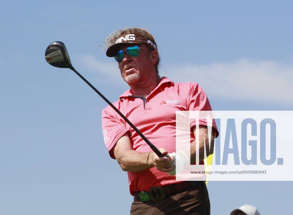 26th July 2018, Old Course at St Andrews, St Andrews, Scotland; The 2018 Senior Open Golf Championships, 1st round; Miguel Angel Jimenez (ESP) plays his tee shot on the 16th hole ActionPlus12050545 AlanxMartin