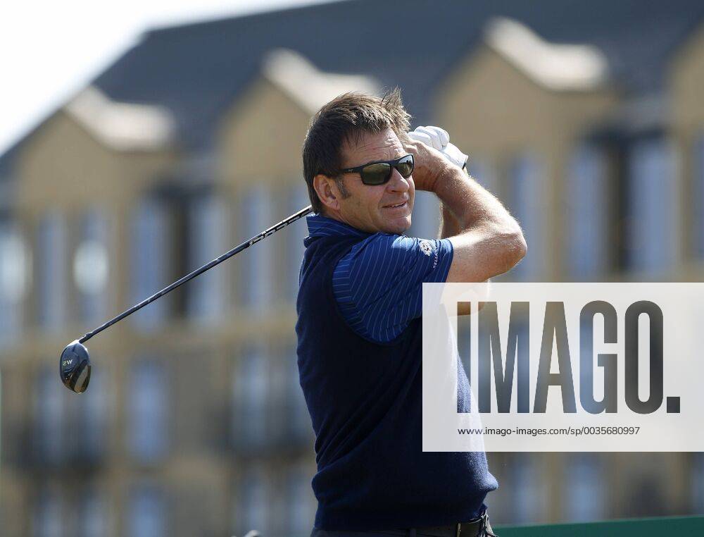 26th July 2018, Old Course at St Andrews, St Andrews, Scotland; The 2018 Senior Open Golf Championships, 1st round; Sir Nick Faldo (ENG) plays his tee shot on the 3rd hole ActionPlus12050564 AlanxMartin