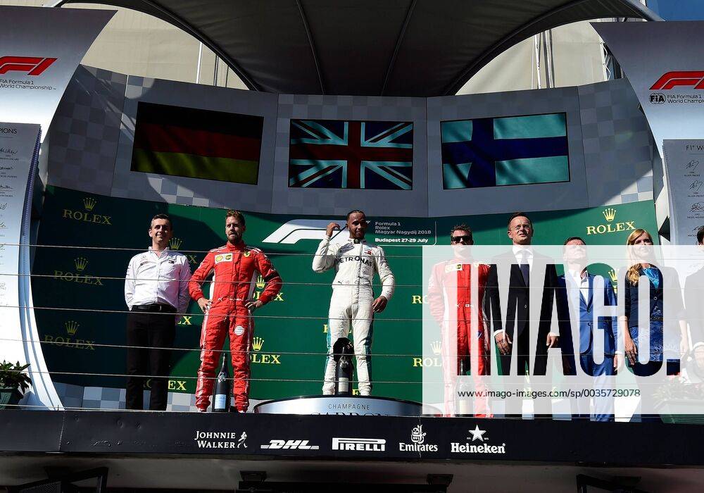Podium Sebastian Vettel Lewis Hamilton Kimi Raiikkoenen formula 1 GP Hungary in Budapest 29 07 2018 Photo mspb Jerry Andre Podium Sebastian Vettel Lewis Hamilton Kimi Raikkoen formula 1 GP Hungary 2018
