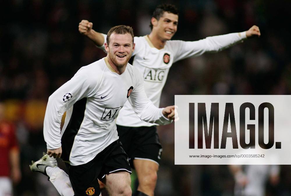 Wayne Rooney (li.) und Cristiano Ronaldo (beide Manchester United) - Torjubel - Fußball EC 1 Herren Champions League 2007 2008, Manchester United, ManU Gruppe Rom Freude, Fußball EC 1 Herren Champions League 2007 2008, Manchester United, ManU Gruppe Rom Freude,