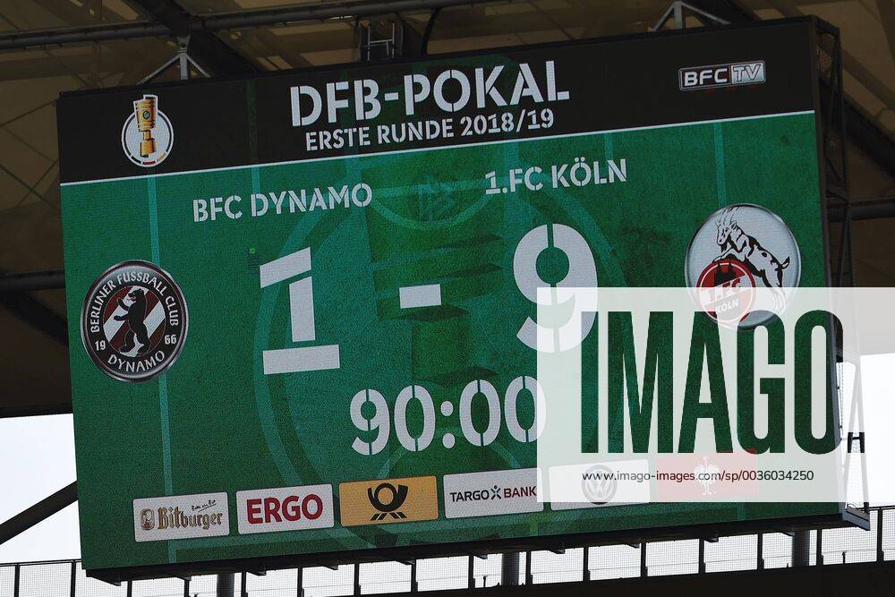 Football Mens DFB Pokal Season 2018 19 1 Main Round BFC Dynamo 1 FC Köln Scoreboard with the 1 9 Final 19 08 18
