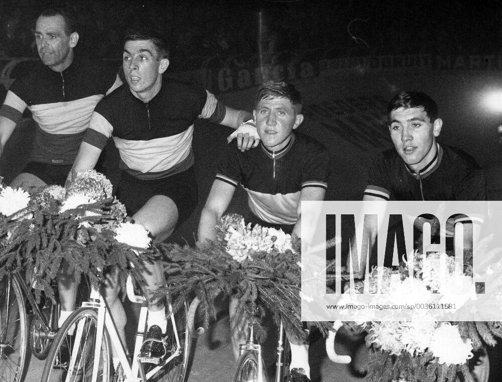 - GENT, BELGIUM (FILE) : This file picture dated 07 November 1965 shows cyclists Rik Van Steenbergen, Patrick Sercu, Noel Van Clooster, Eddy Merckx at Gent Palace. ARCHIVES x85112464stx