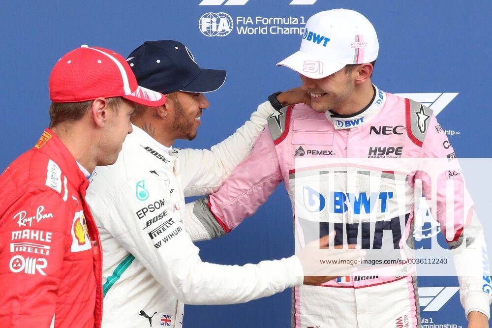 Ferrari s German driver Sebastian Vettel, Mercedes British driver Lewis Hamilton and Force India s French driver Esteban Ocon pictured after the qualifications ahead of the Spa-Francorchamps Formula One Grand Prix of Belgium race, in Spa-Francorchamps, Saturday 25 August 2018. BENOITxDOPPAGNE x05413339x