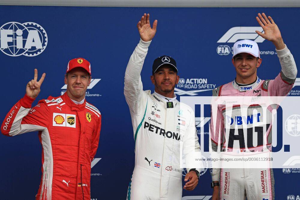 25th August 2018, Circuit de Spa-Francorchamps, Francorchamps, Belgium, Formula One Grand Prix of Belgium, Qualification; Mercedes AMG Petronas Motorsport AMG, Lewis Hamilton takes pole followed by Scuderia Ferrari, Sebastian Vettel and Racing Point Force India, Esteban Ocon ActionPlus12057991 Octane