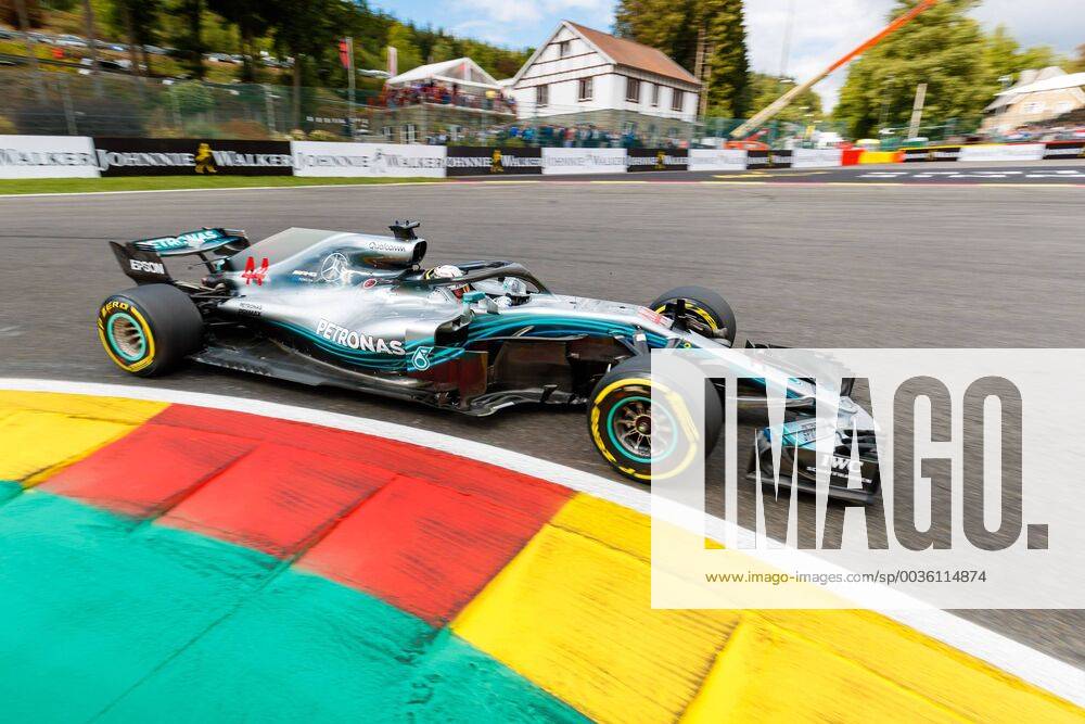 Lewis Hamilton Mercedes AMG Petronas Formula One team with his car on the track Grand Prix of Belgium 2018 Motorsport Formula 1 25 08 2018 Belgian Grand Prix 2018 Motorsport Formula 1 25 08 2018 Spa Franchorchamps