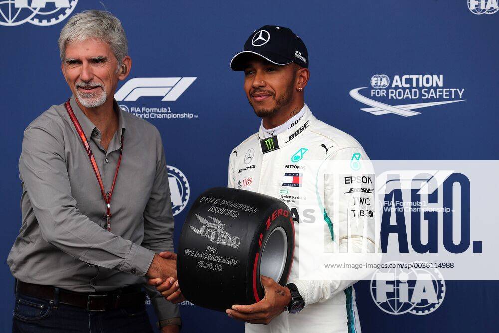 Photo4 LaPresse 25 08 2018 Spa - Francorchamps, Belgium Grand Prix Formula One Belgium 2018 In the pic: Damon Hill (GBR) and Lewis Hamilton (GBR) Mercedes AMG F1 W09 pole position