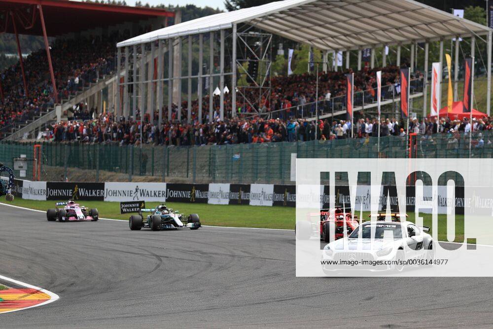 26th August 2018, Circuit de Spa-Francorchamps, Francorchamps, Belgium, Formula One Grand Prix of Belgium, Race Day; Scuderia Ferrari, Sebastian Vettel leads under safety car ActionPlus12058492 Octane