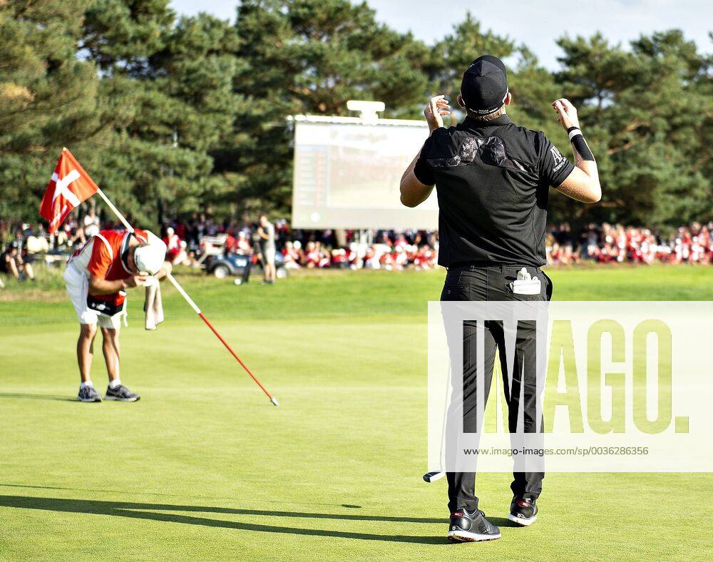 Vinder af af European Tour golfturneringen Made in Denmark, Matt Wallace fra England, reagerer efter vinderslaget paa Silkeborg Golf Klub , soendag 1. september 2018.. , Silkeborg Jylland Denmark