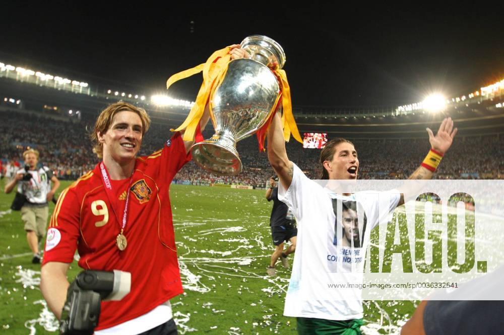 Germany vs Spain, UEFA EURO EM Europameisterschaft Fussball 2008 Final Spain s Fernando Torres and Sergio Ramos celebrates after winning the UEFA Euro 2008 Final, between Germany and Spain, on Ernst-Happel-Stadion, Vienna, Austria