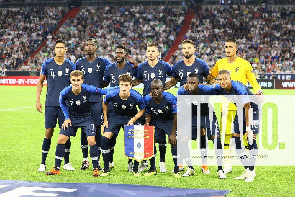 Team photo France Raphael Varane France France Paul Pogba France France Samuel Umtiti France France Lucas Hernandez France France Olivier Giroud France France Goalkeeper Alphonse Areola France France forward Antoine Griezmann France France Benjamin Pavard France France N Golo Kante France France Blaise Matuidi France France Kylian Mbappe France France 06 09 2018 Germany vs France Allianz Arena Munich UEFA Nations League 1 Gameday
