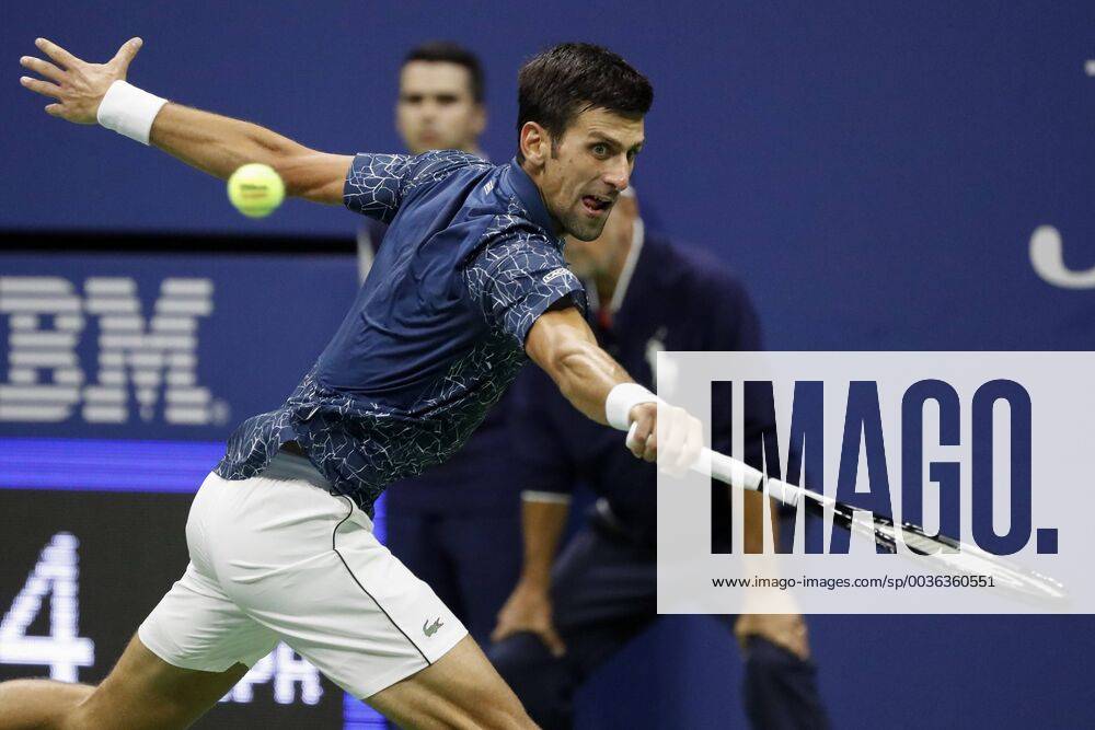 (180908) -- NEW YORK, Sept. 8, 2018 -- Novak Djokovic of Serbia hits a return during the men s singles semifinal match against Kei Nishikori of Japan at the 2018 US Open tennis tournament in New York, the United States, Sept. 7, 2018. Novak Djokovic won 3-0. ) (SP)US-NEW YORK-TENNIS-US OPEN-MEN S SINGLES-SEMIFINAL LixMuzi