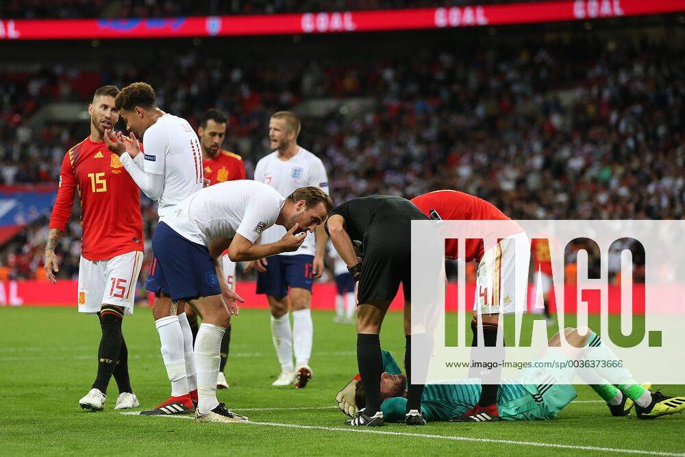 England v Spain UEFA Nations League Harry Kane of England appeals to Referee Danny Makkelie (NED) after (Additional Assistant Referee Kevin Blom (NED) or Additional Assistant Referee Lochem Kamphuis (NED)) appears to disallow England s 2nd goal for a foul on David De Gea of Spain during the UEFA Nations League match at Wembley Stadium, London Content Not Available For UK Newspapers
