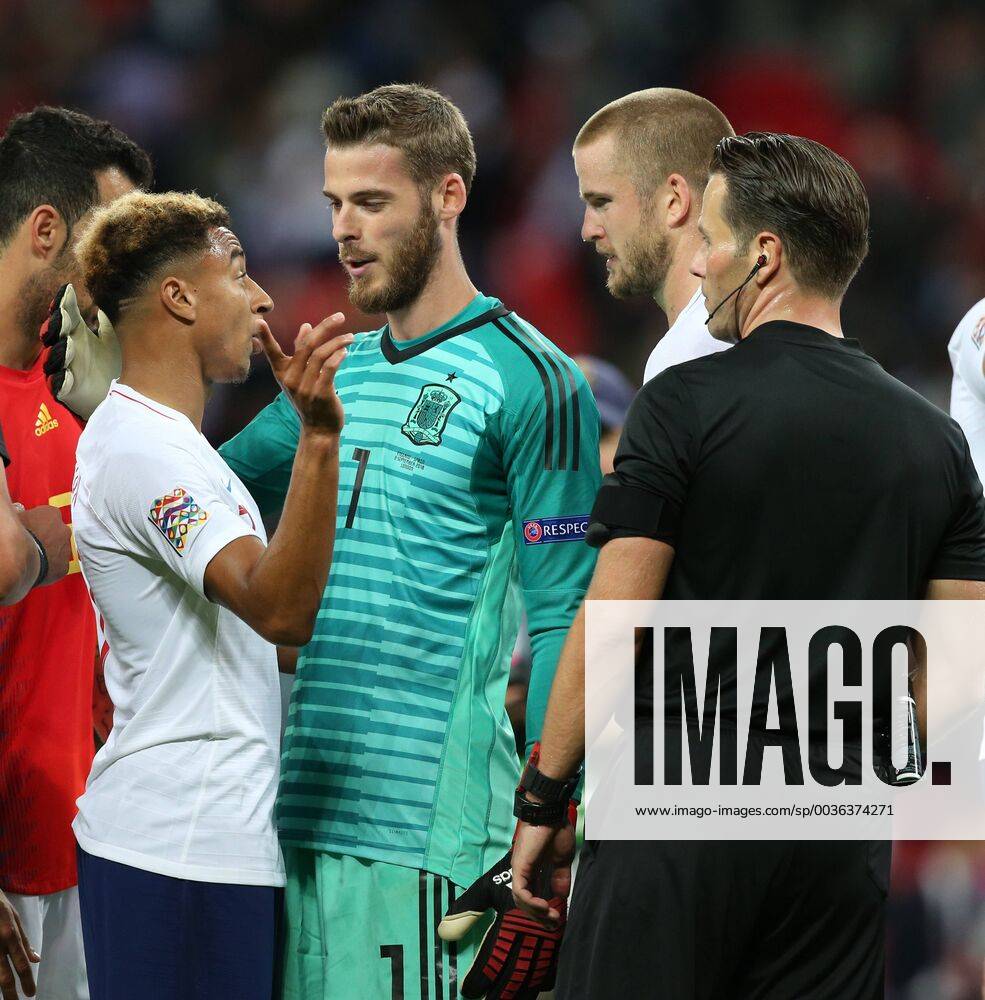England v Spain UEFA Nations League Jesse Lingard of England points out to David De Gea of Spain that he possibly was less than honest in the build up to England s disallowed 2nd goal during the UEFA Nations League match at Wembley Stadium, London Content Not Available For UK Newspapers