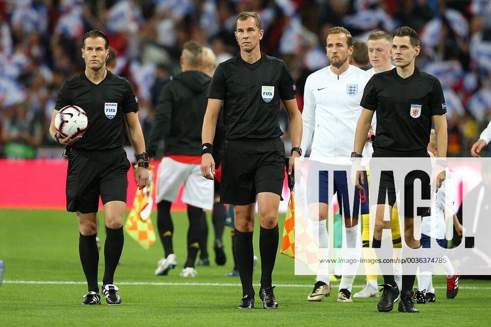 England v Spain UEFA Nations League Referee Danny Makkelie (NED) leads the players out before the UEFA Nations League match at Wembley Stadium, London Content Not Available For UK Newspapers