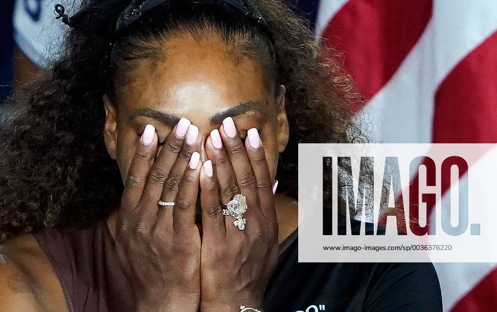 Serena Williams of the United States reacts during the awards ceremony after she lost to Naomi Osaka of Japan in their Woman s Singles Final match in Arthur Ashe Stadium at the 2018 US Open Tennis Championships at the USTA Billie Jean King National Tennis Center in New York City on September 8, 2018. NYP20180908428 RAYxSTUBBLEBINE
