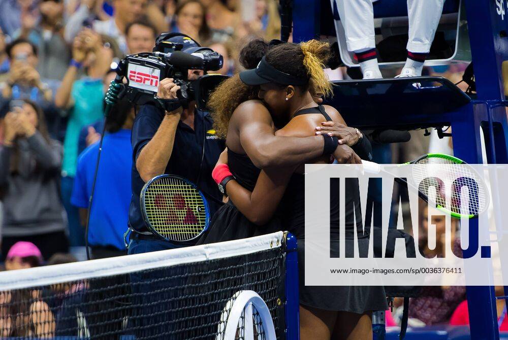 Serena Williams of the United States & Naomi Osaka of Japan embrace at the net after the womens final of the 2018 US Open Grand Slam tennis tournament. New York, USA. September 8th 2018. 2018 US Open - 8 Sep - ZUMAa181 20180908_zaa_a181_145