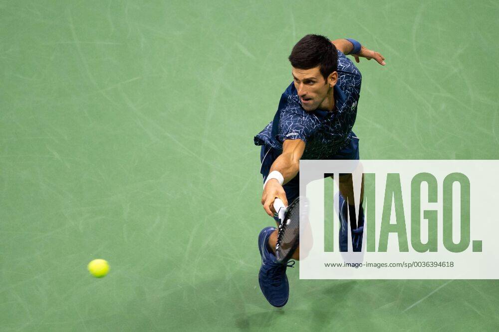 Novak Djokovic of Serbia hits a return to Juan Martin del Potro of Argentina in the Men s Final in Arthur Ashe Stadium at the 2018 US Open Tennis Championships at the USTA Billie Jean King National Tennis Center in New York City on September 9, 2018. NYP20180909524 COREYxSIPKIN