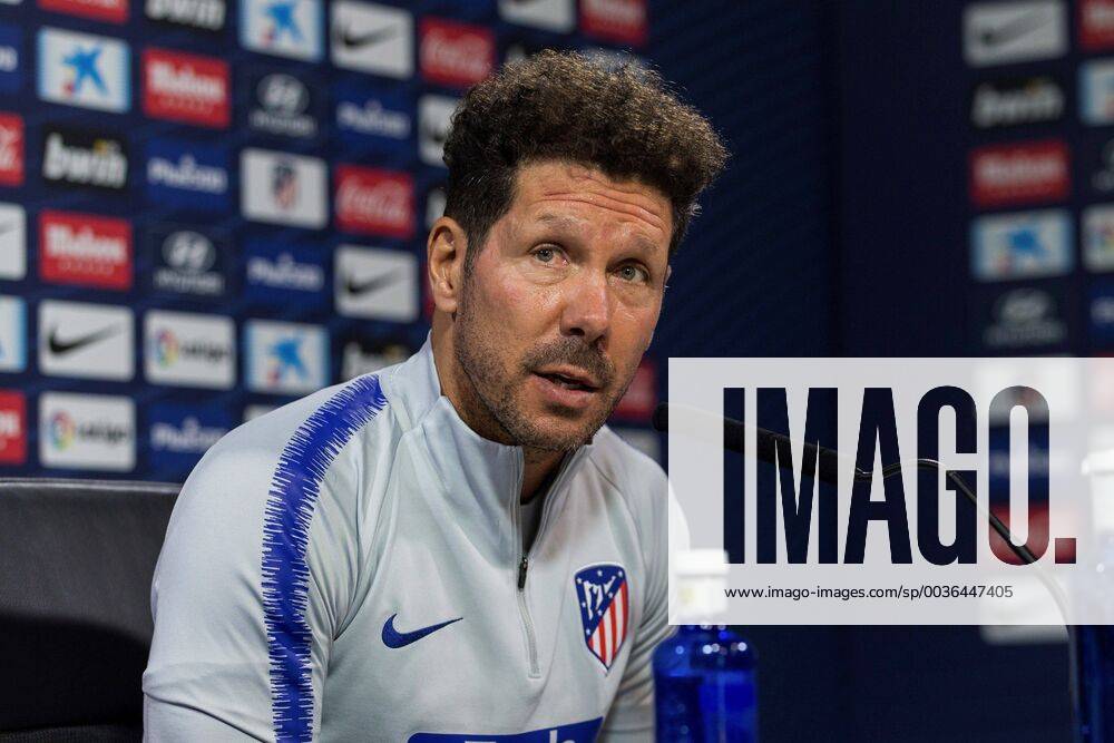 Atletico Madrid s Argentinian head coach, Diego Pablo Simeone, during a press conference PK Pressekonferenz held at the end of a team s training session at Majadahonda Sports City in Madrid, Spain, 14 September 2018. Atletico Madrid will face Eibar in a Spanish Primera Division soccer match the upcoming 15 September. Press conference !ACHTUNG: NUR REDAKTIONELLE NUTZUNG!