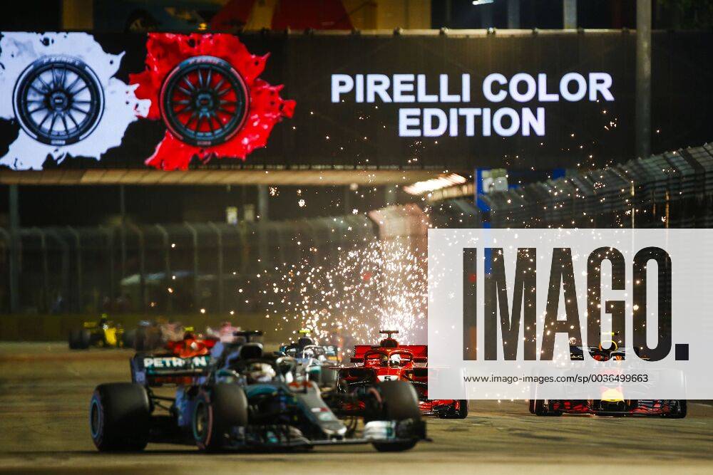 Motorsports: FIA Formula One World Championship WM Weltmeisterschaft 2018, Grand Prix of Singapore, 5 Sebastian Vettel (GER, Scuderia Ferrari), 33 Max Verstappen (NLD, Aston Martin Red Bull Racing), 44 Lewis Hamilton (GBR, Mercedes AMG Petronas Motorsport), Singapore Singapore