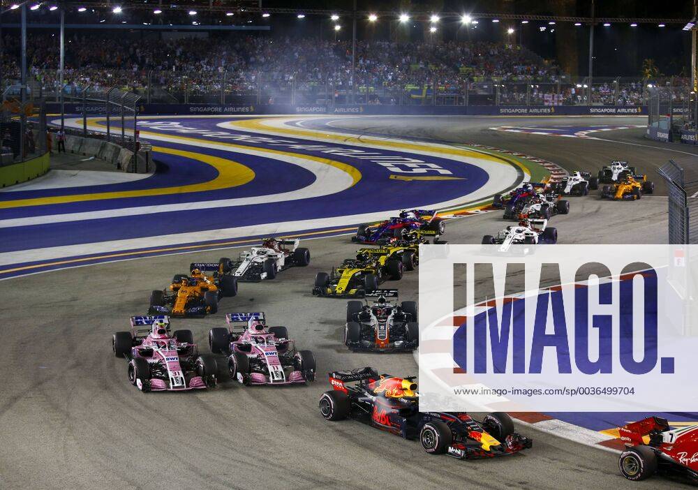 Motorsports: FIA Formula One World Championship WM Weltmeisterschaft 2018, Grand Prix of Singapore, , 3 Daniel Ricciardo (AUS, Aston Martin Red Bull Racing), 31 Esteban Ocon (FRA, Racing Point Force India F1 Team), 11 Sergio Perez (MEX, Racing Point Force India F1 Team), 8 Romain Grosjean (FRA, Haas F1 Team), Singapore Singapore