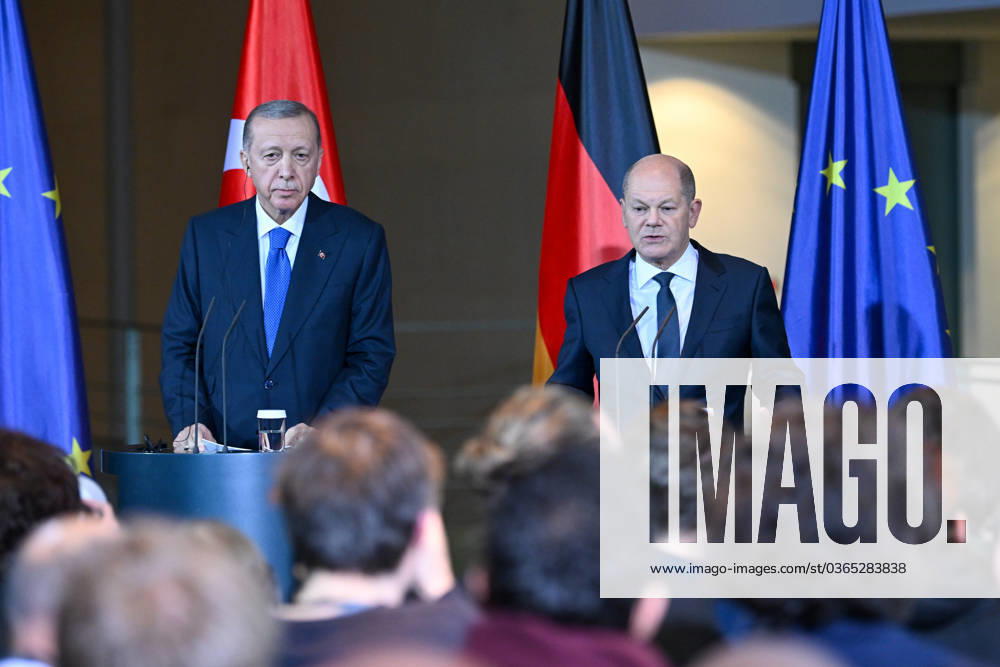 Berlin, Germany 17 November 2023 Visit of the President of Turkey to Berlin 17 11 2023 In the picture from left Recep Tayyip Erdogan, President of the Republic of Turkey, Federal Chancellor Olaf Scholz SPD