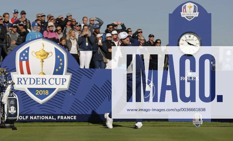 Spanish Jon Rahm hits his tee during a practice session for the Ryder Cup 2018 at The Golf National in Saint Quentin-En-Yvelines, near Paris, France, 25 September 2018. The Ryder Cup 2018 runs from 25 to 30 September. RYDER CUP !ACHTUNG: NUR REDAKTIONELLE NUTZUNG!