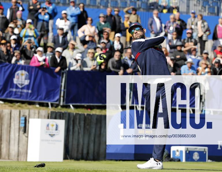 US swimmer Michael Phelps during a practice session for the Ryder Cup 2018 at The Golf National in Saint Quentin-En-Yvelines, near Paris, France, 25 September 2018. The Ryder Cup 2018 runs from 25 to 30 September. RYDER CUP !ACHTUNG: NUR REDAKTIONELLE NUTZUNG!