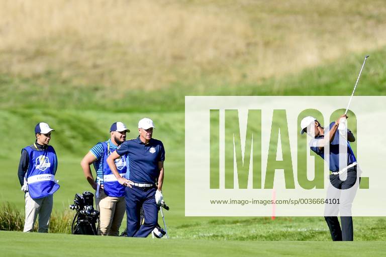 Yannick Noah (Celeb team Europe) Guy Forget (Celeb team Europe) CELEBRITES : Match des Celebrites - Ryder Cup - 25 09 2018 JBAutissier Panoramic