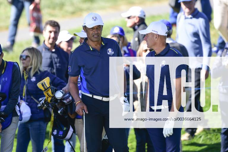 Yannick Noah (Celeb team Europe) Guy Forget (Celeb team Europe) CELEBRITES : Match des Celebrites - Ryder Cup - 25 09 2018 JBAutissier Panoramic