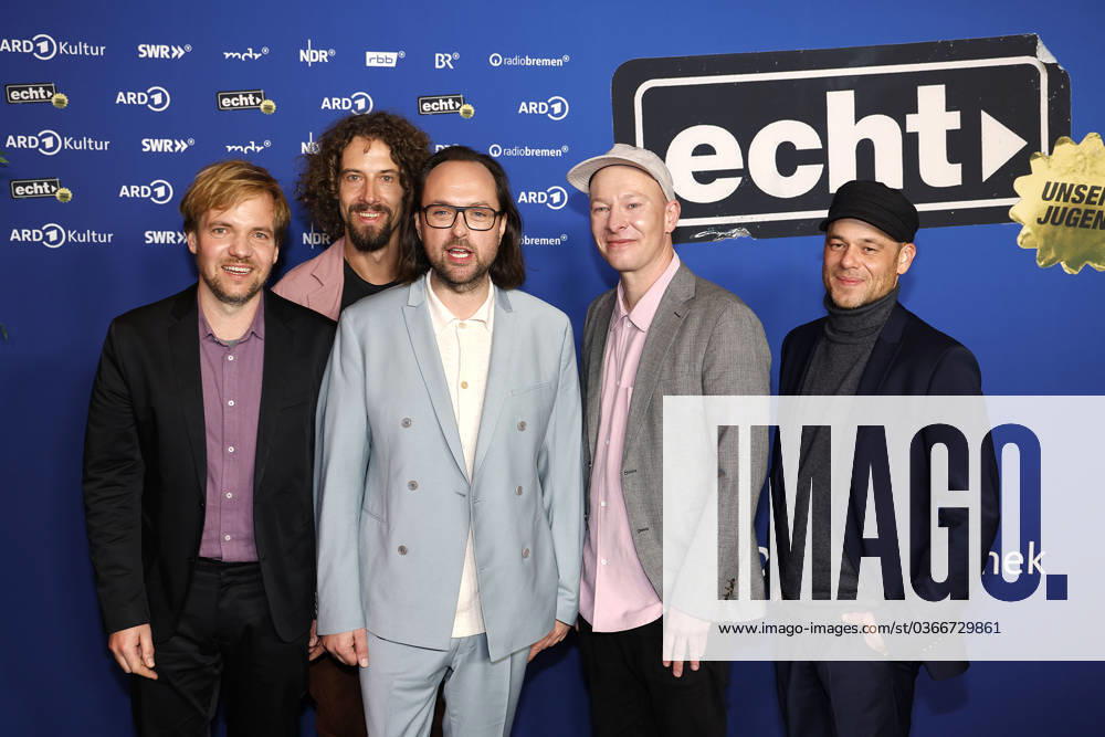 Gunnar Astrup, Andreas Puffpaff, Kim Frank, Florian Sump and Kai Fischer the five members of the former band Echt at the premiere of the 3-part ARD film series Echt unsere Jugend from 23 11 2023 in the ARD Mediathek on 22 11 2023 in the Festsaal Kreuzberg in Berlin Comeback for the band Echt around singer Kim Frank with the ARD series premi