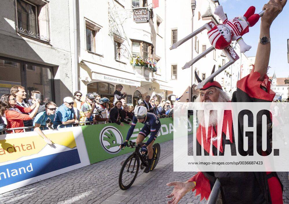 Innsbruck AUT UCI Road Cycling World Cup 2018 Individual Time Trial Elite Men from Rattenberg to Innsbruck 54 2 km picture Radsport Teufel Didi Senft GER cyclists devil Didi Senft of Germany during the individual time trial from Rattenberg to Innsbruck 54 2 km from the UCI Road World Championships 2018 Innsbruck Austria on 2018 09 26 Innsbruck EX_REI