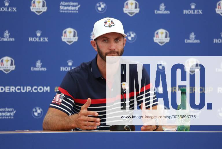 Dustin Johnson speaks during a press conference PK Pressekonferenz a day before the start of the Ryder Cup at Le Golf National in Guyancourt near Paris on September 27, 2018. The Ryder Cup takes place every two years and features Team USA versus Team Europe, with venues alternating between the U.S and Europe each competition. PAR20180927007 DAVIDxSILPA