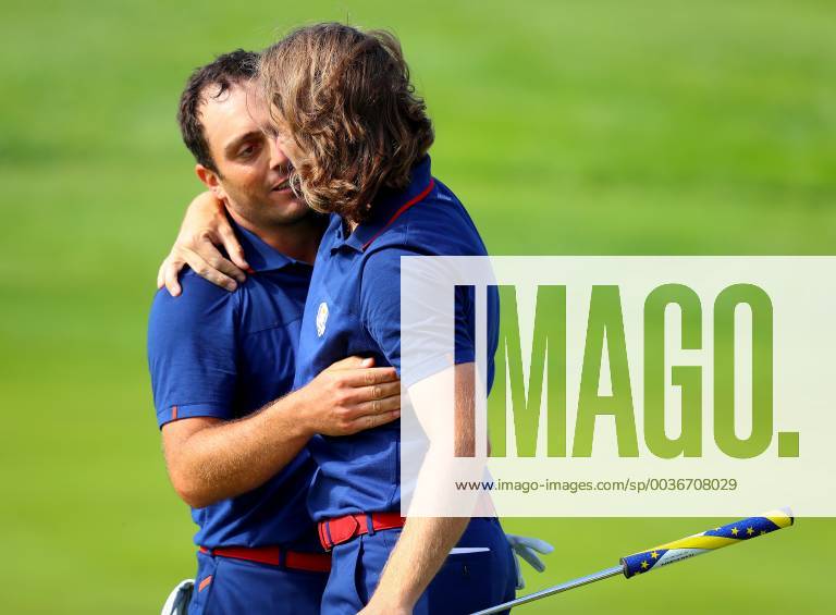 2018 Ryder Cup Day 1, Albatros Course, Le Golf National, Saint-Quentin-en-Yvelines, Paris 28 9 2018 Tommy Fleetwood and Francesco Molinari celebrate winning their match on the 18th hole Tommy Fleetwood and Francesco Molinari celebrate winning their match on the 18th hole 28 9 2018
