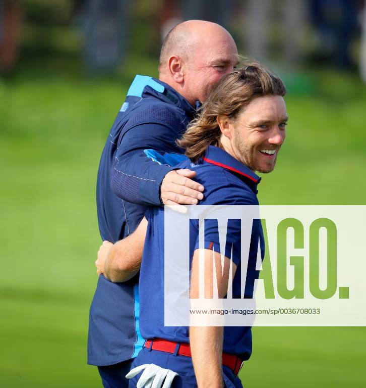 2018 Ryder Cup Day 1, Albatros Course, Le Golf National, Saint-Quentin-en-Yvelines, Paris 28 9 2018 Tommy Fleetwood celebrates winning his match with Thomas Bjorn on the 18th hole Tommy Fleetwood celebrates winning his match with Thomas Bjorn on the 18th hole 28 9 2018