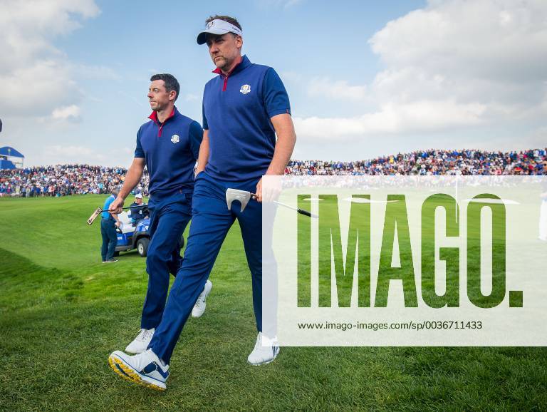 2018 Ryder Cup Day 1, Albatros Course, Le Golf National, Saint-Quentin-en-Yvelines, Paris 28 9 2018 Rory McIlroy and Ian Poulter leave the 11th green Rory McIlroy and Ian Poulter leave the 11th green 28 9 2018