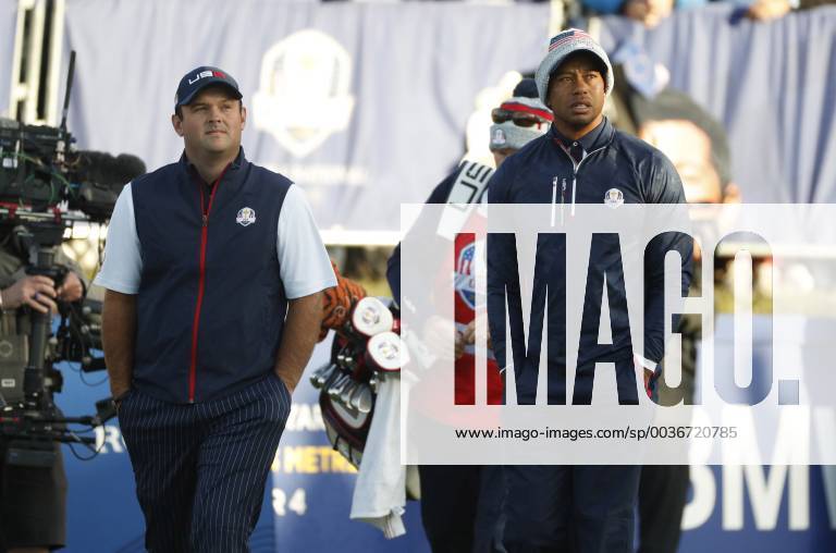 US golfer Tiger Wood (R) and US Patrick Reed (L) are seen before their first shot at Tee 1 during the fourball competition on the second day of the Ryder Cup 2018 at The Golf National in Guyancourt, near Paris, France, 29 September 2018. The Ryder Cup 2018 runs from 25 to 30 September. Ryder Cup 2018 !ACHTUNG: NUR REDAKTIONELLE NUTZUNG!