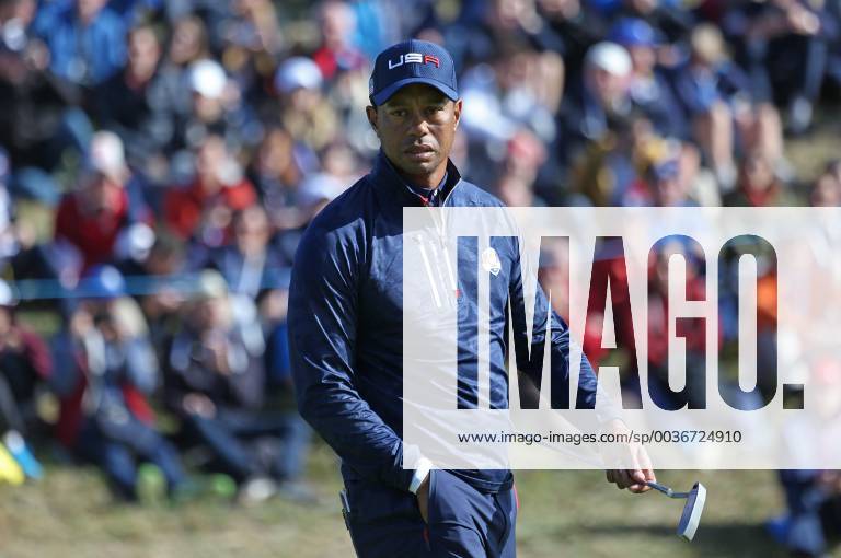 Tiger Woods pauses on the 9th green on day two of the Ryder Cup at Le Golf National in Guyancourt near Paris on September 29, 2018. PAR20180929009 DAVIDxSILPA