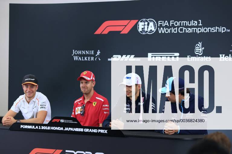4th October 2018, Suzuka International Racing Course, Suzuka City, Japan; Formula One of Japan, driver arrivals and press conference PK Pressekonferenz McLaren, Stoffel Vandoorne, Scuderia Ferrari, Sebastian Vettel, Racing Point Force India, Esteban Ocon and Williams Martini Racing, Lance Stroll ActionPlus12067942 Octane
