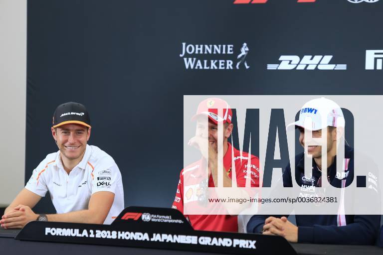 4th October 2018, Suzuka International Racing Course, Suzuka City, Japan; Formula One of Japan, driver arrivals and press conference PK Pressekonferenz McLaren, Stoffel Vandoorne, Scuderia Ferrari, Sebastian Vettel and Racing Point Force India, Esteban Ocon ActionPlus12067943 Octane