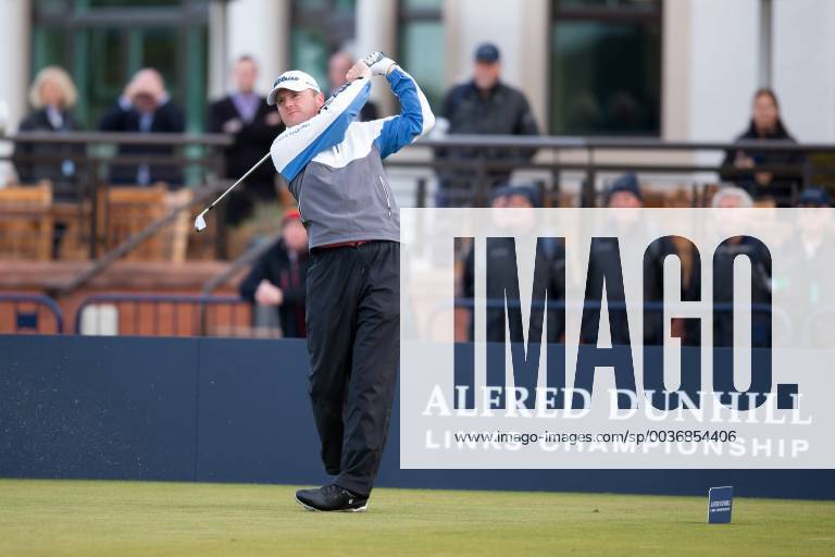 6th October 2018, Carnoustie Golf Links, Carnoustie, Scotland; Alfred Dunhill Links Championship, third round; Michael Hoey of Northern Ireland plays his shot from the tee on the first hole ActionPlus12068449 DavidxYoung