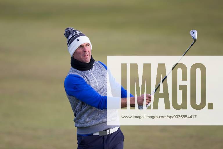 6th October 2018, Carnoustie Golf Links, Carnoustie, Scotland; Alfred Dunhill Links Championship, third round; Former England cricket international Michael Paul Vaughan plays his shot from the fairway on the second hole ActionPlus12068460 DavidxYoung