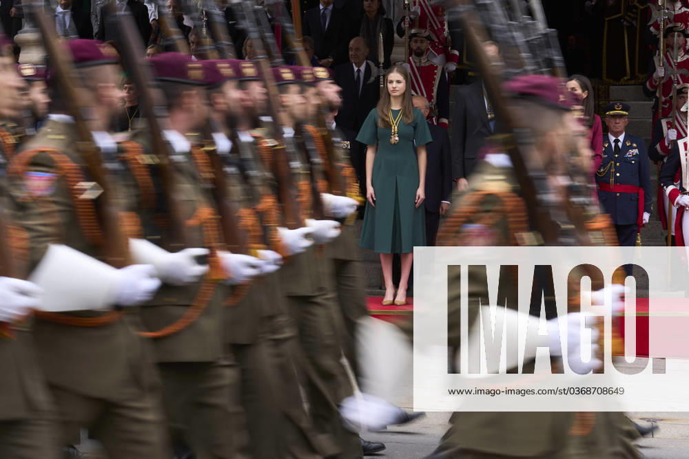 Madrid Princess Leonor and King Felipe and Queen Letizia outside the Spanish parliament before the new opening session of the parliament in Madrid. No Spain Â