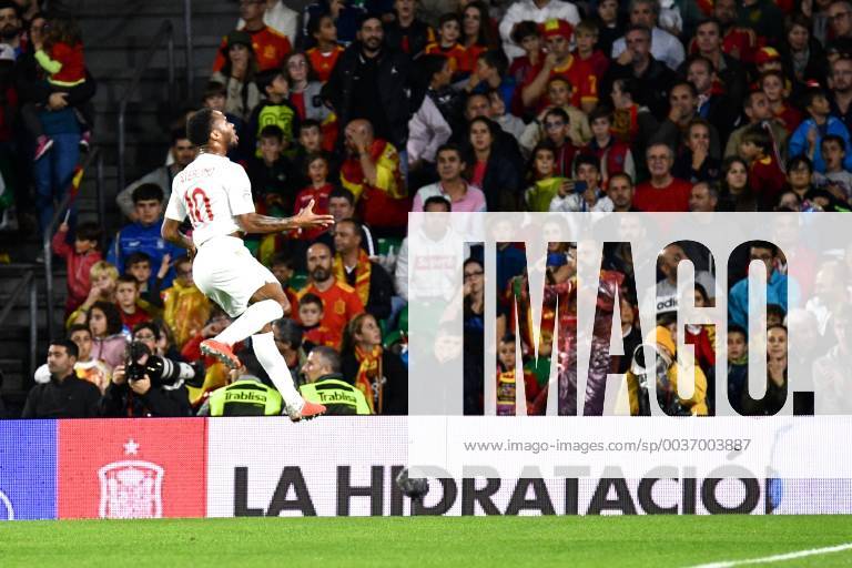 Spain v England UEFA Nations League Raheem Sterling of England celebrates scoring their first goal to make it Spain 0 England 1 during the UEFA Nations League match at the Estadio Benito Villamarin, Seville Content Not Available For UK Newspapers